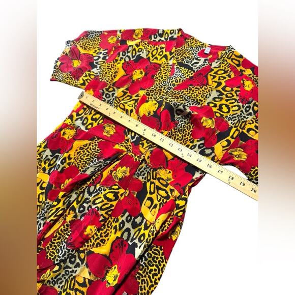 ADRIANNA PAPELL | 100% SILK Vintage Cheetah Multi-Print Floral Wrap Dress - Picture 9 of 13